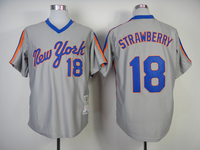 Men New York Mets #18 Strawberry Grey Throwback MLB Jerseys->new york mets->MLB Jersey